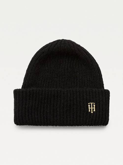 Black Tommy Hilfiger Alpaca Wool Blend Rib-Knit Beanie Women\'s Hats | TH069QVB