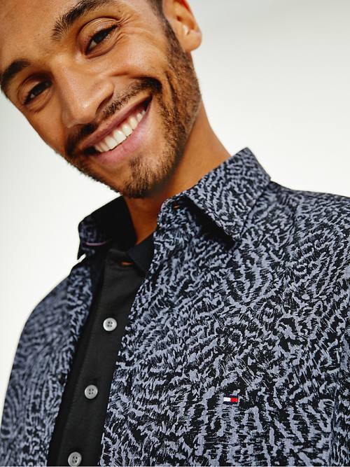 Black Tommy Hilfiger Animal Print Slim Fit Men's Shirts | TH192IFS