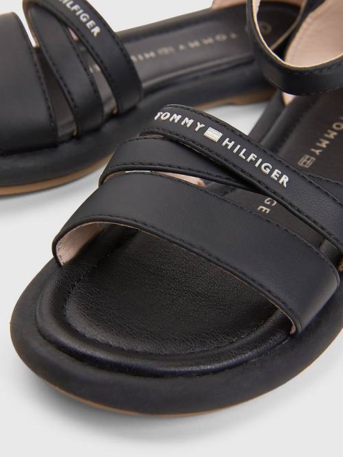 Black Tommy Hilfiger Ankle Strap Logo Girls' Sandals | TH097IXK