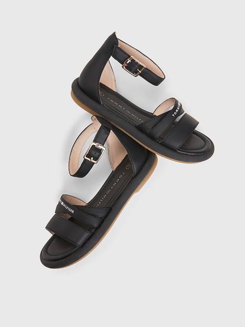 Black Tommy Hilfiger Ankle Strap Logo Girls' Sandals | TH097IXK