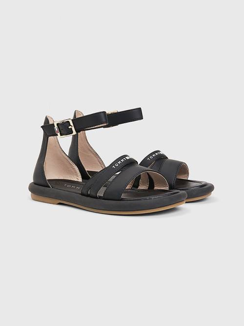 Black Tommy Hilfiger Ankle Strap Logo Girls\' Sandals | TH097IXK