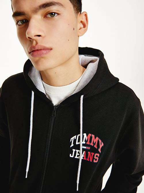 Black Tommy Hilfiger Back Logo Zip-Thru Men's Sweatshirts | TH697GMV