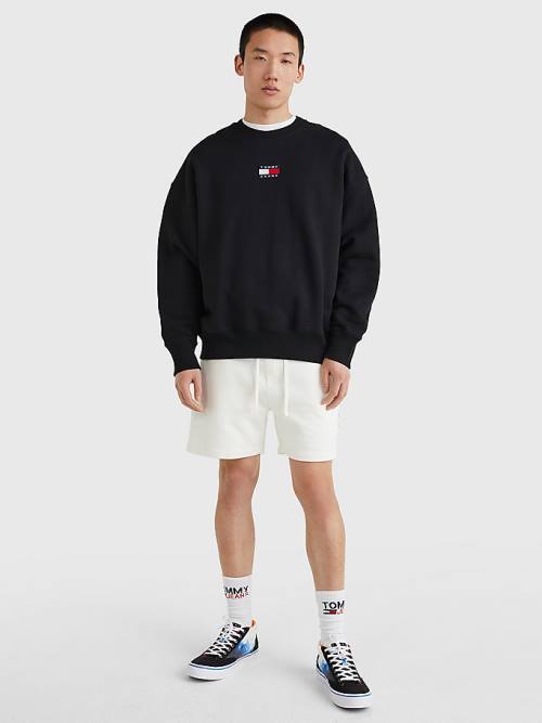 Black Tommy Hilfiger Badge Crew Neck Men's Sweatshirts | TH875OFV