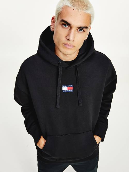 Black Tommy Hilfiger Badge Organic Cotton Men's Hoodie | TH109AJC