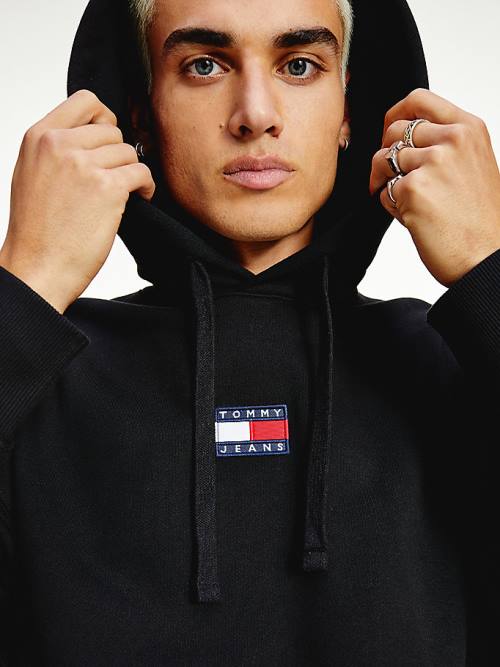 Black Tommy Hilfiger Badge Organic Cotton Men's Hoodie | TH109AJC