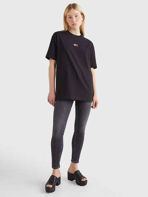 Black Tommy Hilfiger Badge Oversized Fit Women's T Shirts | TH012BJZ