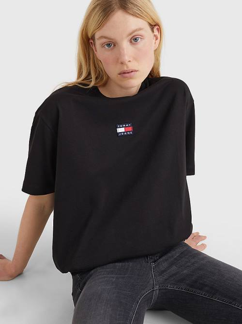 Black Tommy Hilfiger Badge Oversized Fit Women's T Shirts | TH012BJZ