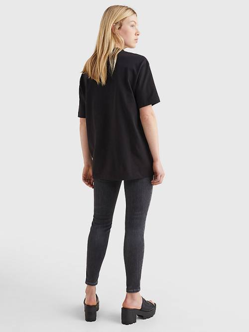 Black Tommy Hilfiger Badge Oversized Fit Women's T Shirts | TH012BJZ