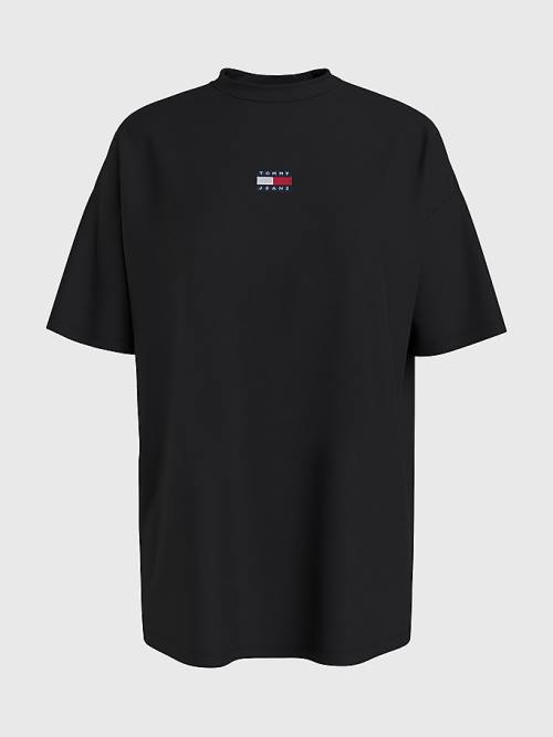 Black Tommy Hilfiger Badge Oversized Fit Women's T Shirts | TH012BJZ