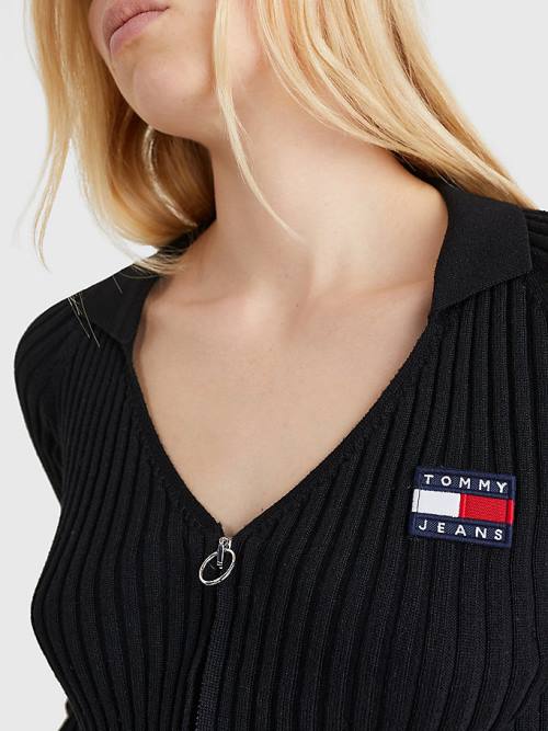 Black Tommy Hilfiger Badge Recycled Zip-Thru Cardigan Women's Sweaters | TH741IYD