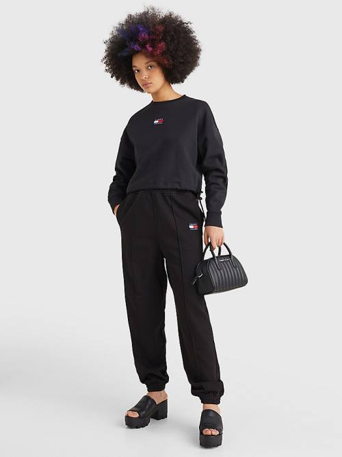 Black Tommy Hilfiger Badge Relaxed Fit Cuffed Joggers Women's Pants | TH213LKT