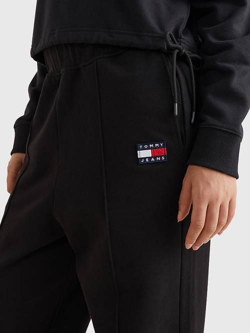 Black Tommy Hilfiger Badge Relaxed Fit Cuffed Joggers Women's Pants | TH213LKT