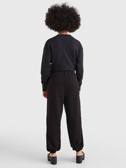 Black Tommy Hilfiger Badge Relaxed Fit Cuffed Joggers Women's Pants | TH213LKT