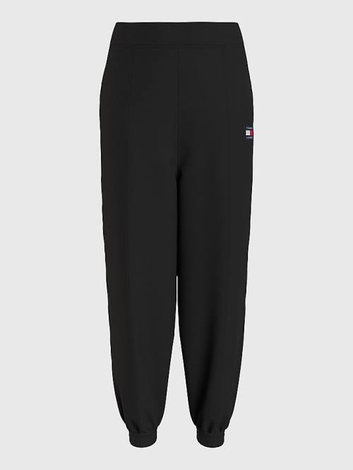 Black Tommy Hilfiger Badge Relaxed Fit Cuffed Joggers Women's Pants | TH213LKT