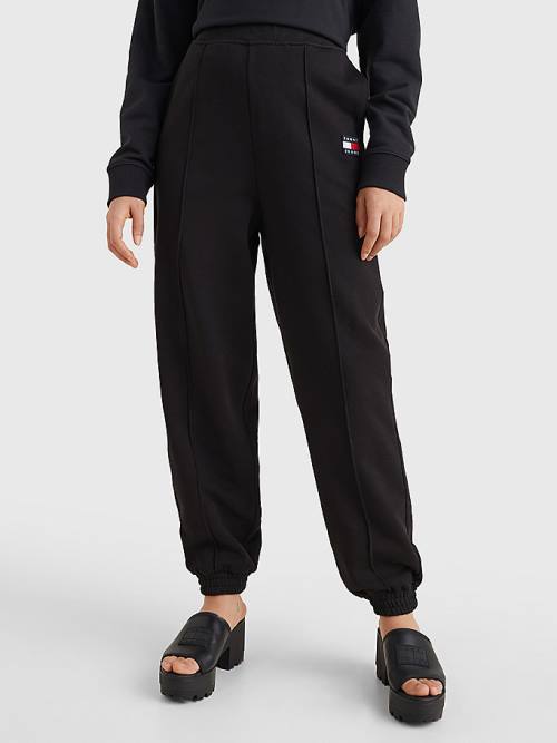 Black Tommy Hilfiger Badge Relaxed Fit Cuffed Joggers Women\'s Pants | TH213LKT