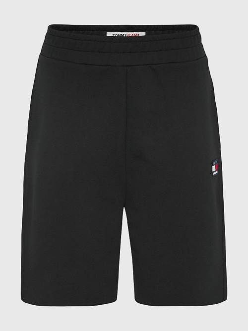 Black Tommy Hilfiger Badge Relaxed Fit Sweat Women's Shorts | TH164OEK