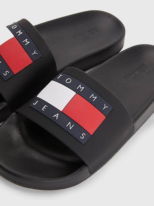 Black Tommy Hilfiger Badge Slides Women's Sandals | TH910POU