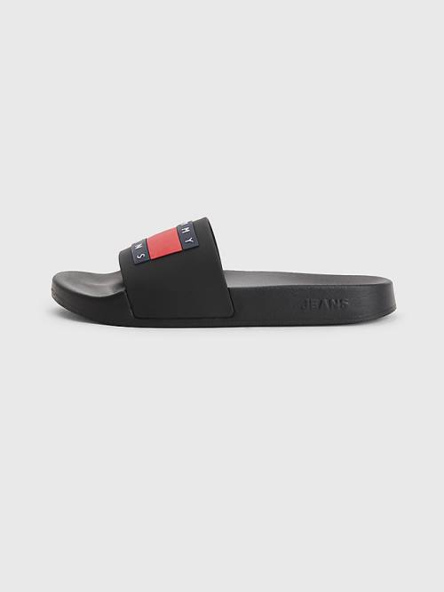 Black Tommy Hilfiger Badge Slides Women's Sandals | TH910POU