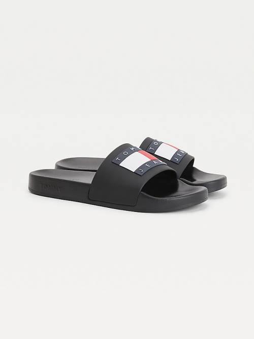 Black Tommy Hilfiger Badge Slides Women\'s Sandals | TH910POU