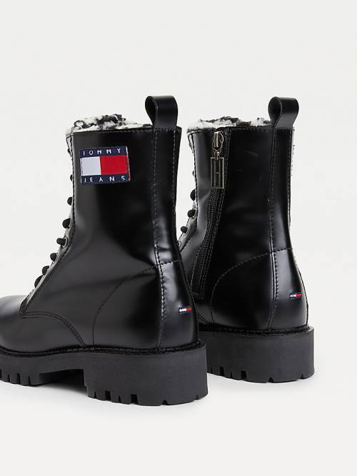 Black Tommy Hilfiger Badge Warm Lined Lace-Up Women's Boots | TH169HAD