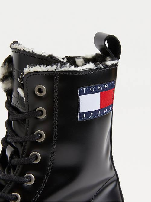 Black Tommy Hilfiger Badge Warm Lined Lace-Up Women's Boots | TH169HAD