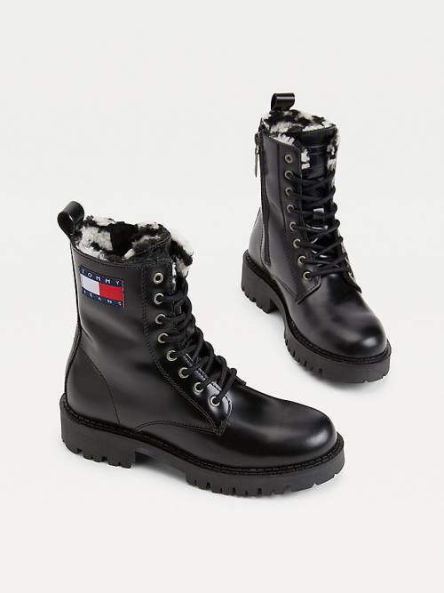 Black Tommy Hilfiger Badge Warm Lined Lace-Up Women's Boots | TH169HAD