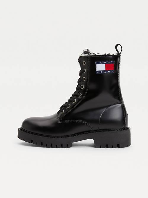 Black Tommy Hilfiger Badge Warm Lined Lace-Up Women's Boots | TH169HAD