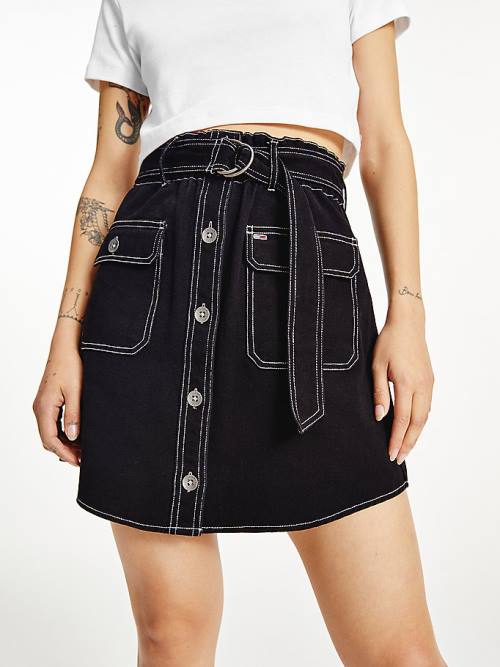 Black Tommy Hilfiger Belted Mini Women's Skirts | TH491SBM