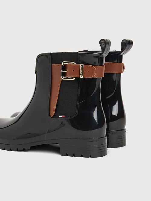 Black Tommy Hilfiger Buckled Ankle Wellies Women's Boots | TH208LWS