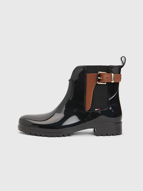 Black Tommy Hilfiger Buckled Ankle Wellies Women's Boots | TH208LWS