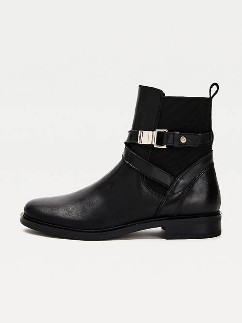 Black Tommy Hilfiger Buckled Leather Ankle Women's Boots | TH549FMJ