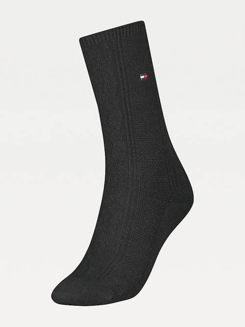 Black Tommy Hilfiger Cable Knit Wool Cashmere Boot Women\'s Socks | TH645XVP