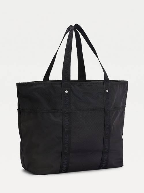 Black Tommy Hilfiger Campus Webbing Strap Tote Women's Bags | TH592XWI