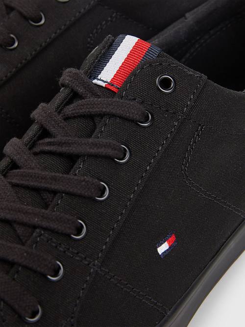 Black Tommy Hilfiger Canvas Lace Up Men's Sneakers | TH517EYV