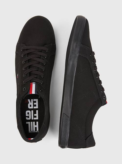 Black Tommy Hilfiger Canvas Lace Up Men's Sneakers | TH517EYV