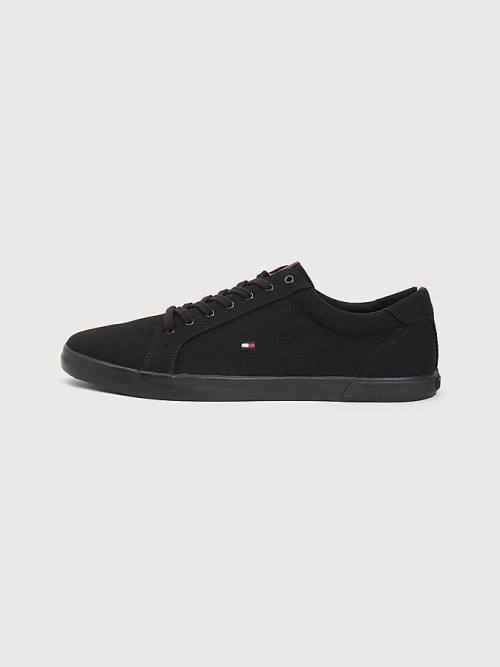 Black Tommy Hilfiger Canvas Lace Up Men's Sneakers | TH517EYV