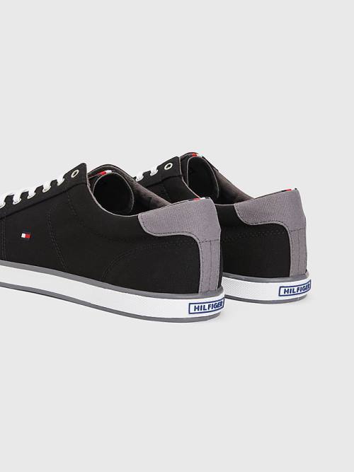 Black Tommy Hilfiger Canvas Lace Up Men's Sneakers | TH730NDY