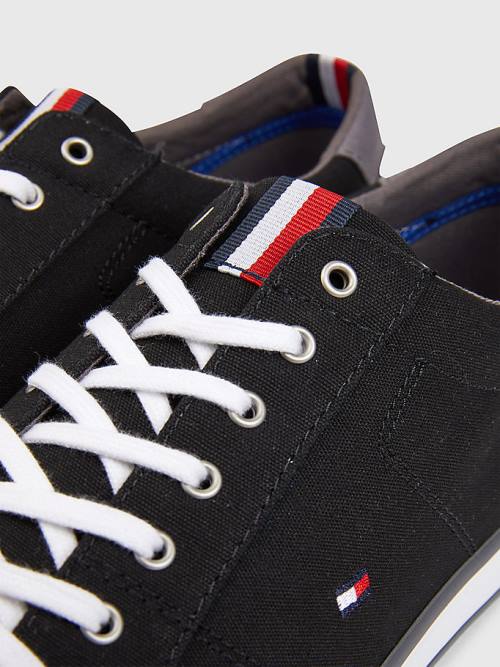 Black Tommy Hilfiger Canvas Lace Up Men's Sneakers | TH730NDY