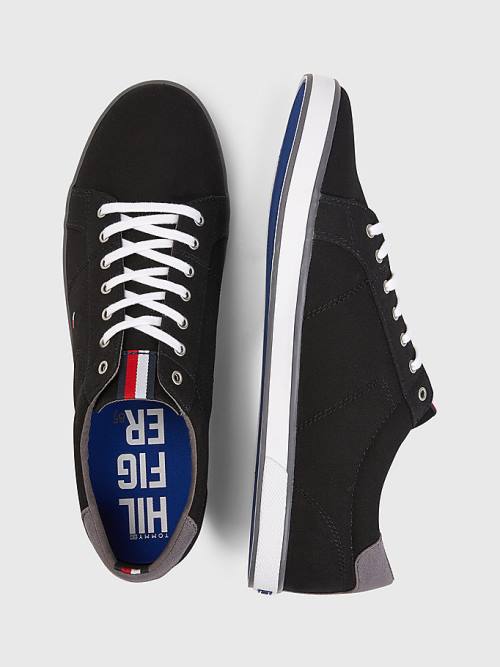 Black Tommy Hilfiger Canvas Lace Up Men's Sneakers | TH730NDY