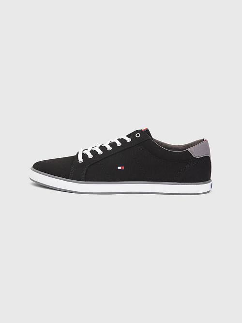 Black Tommy Hilfiger Canvas Lace Up Men's Sneakers | TH730NDY