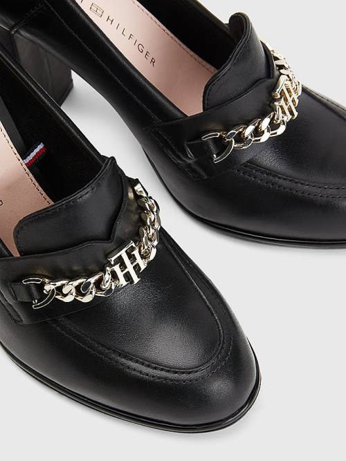 Black Tommy Hilfiger Chain High Loafers Women's Heels | TH506FXR