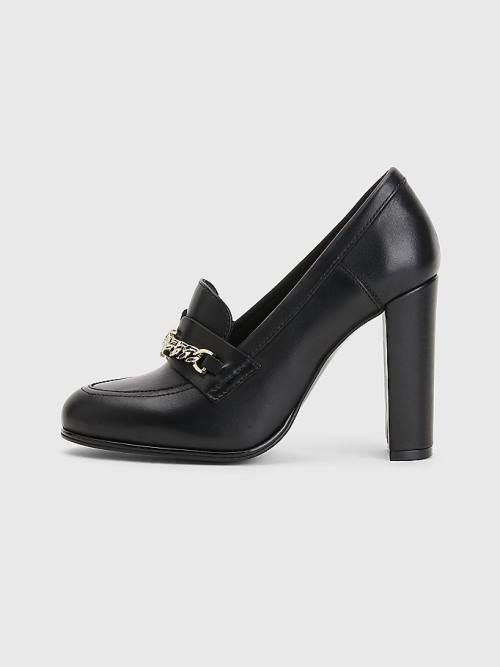 Black Tommy Hilfiger Chain High Loafers Women's Heels | TH506FXR