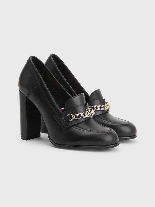 Black Tommy Hilfiger Chain High Loafers Women\'s Heels | TH506FXR