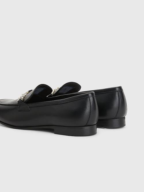 Black Tommy Hilfiger Chain Leather Women's Loafers | TH042TGR