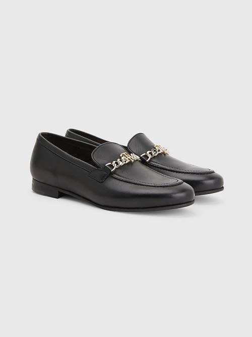 Black Tommy Hilfiger Chain Leather Women\'s Loafers | TH042TGR