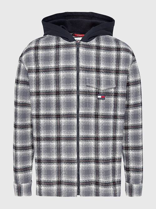 Black Tommy Hilfiger Check Organic Cotton Hooded Overshirt Men\'s Shirts | TH528VOD