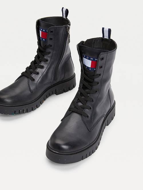 Black Tommy Hilfiger Chunky Cleat Lace-Up Women's Boots | TH315WHR