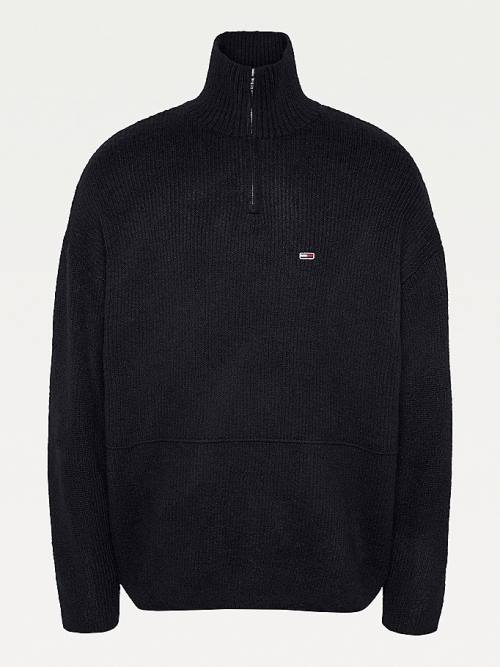 Black Tommy Hilfiger Chunky Knit Half-Zip Jumper Men's Sweaters | TH710GNP