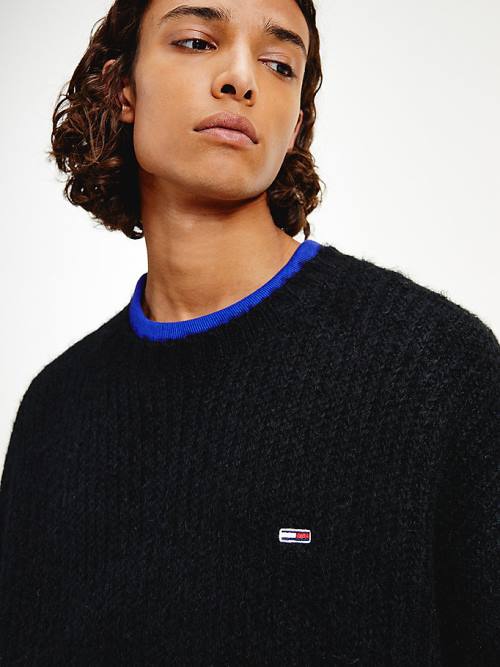 Black Tommy Hilfiger Chunky Knit Jumper Men's Sweaters | TH823CAX