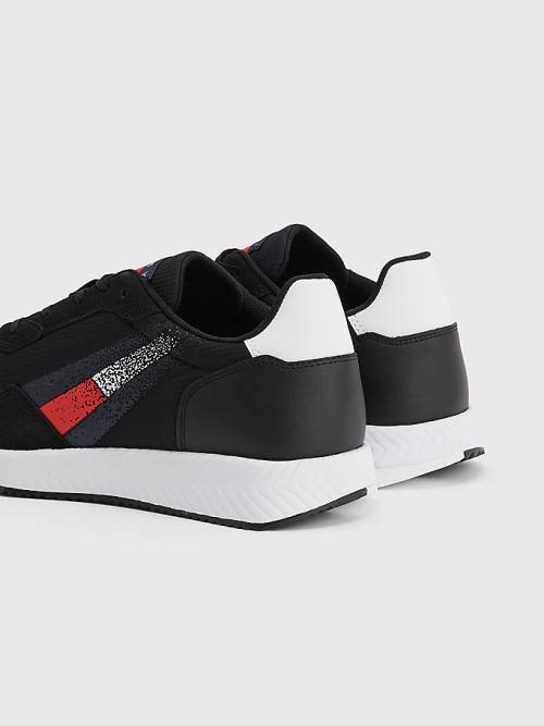 Black Tommy Hilfiger Cleat Mixed Texture Flag Men's Sneakers | TH412GDV